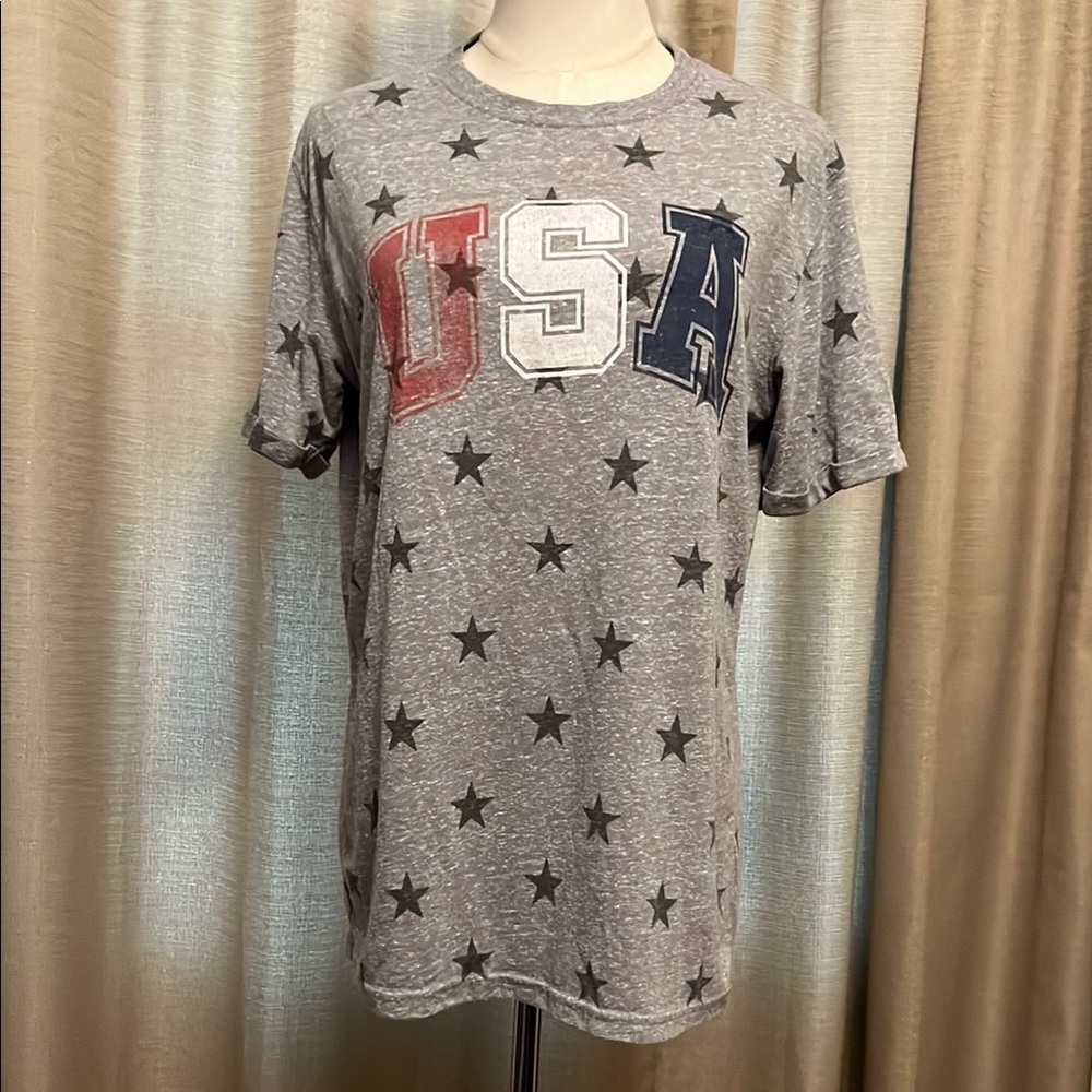 Royce Brand Gray Short Sleeve Shirt with USA and Star Design Womens Medium